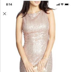 Ralph Lauren rose gold formal sequin gown, small cut out in back, side slit.